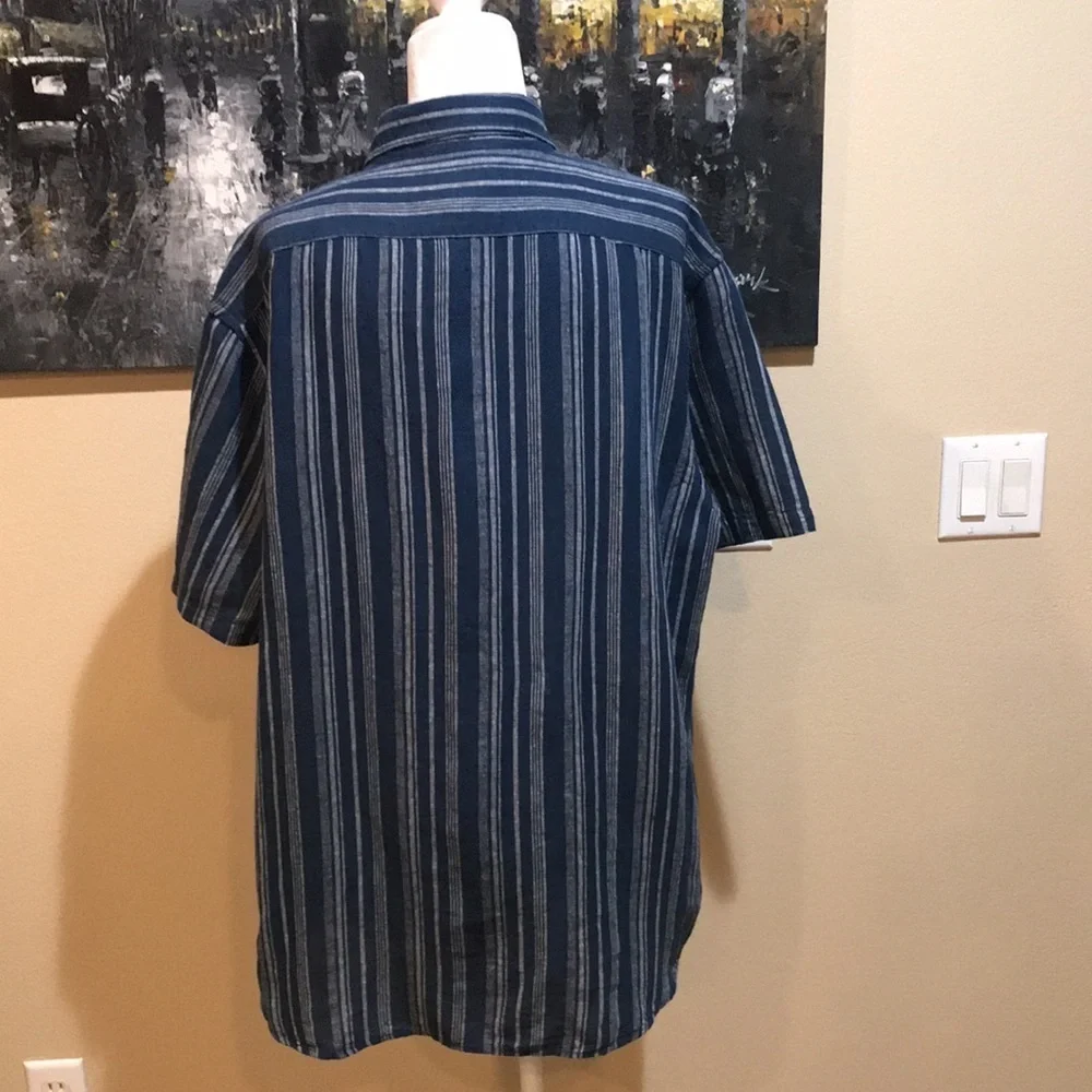 Banana Republic Linen/Cotton Slim Fit Button Down Blue w/Gray Striped Shirt-XL